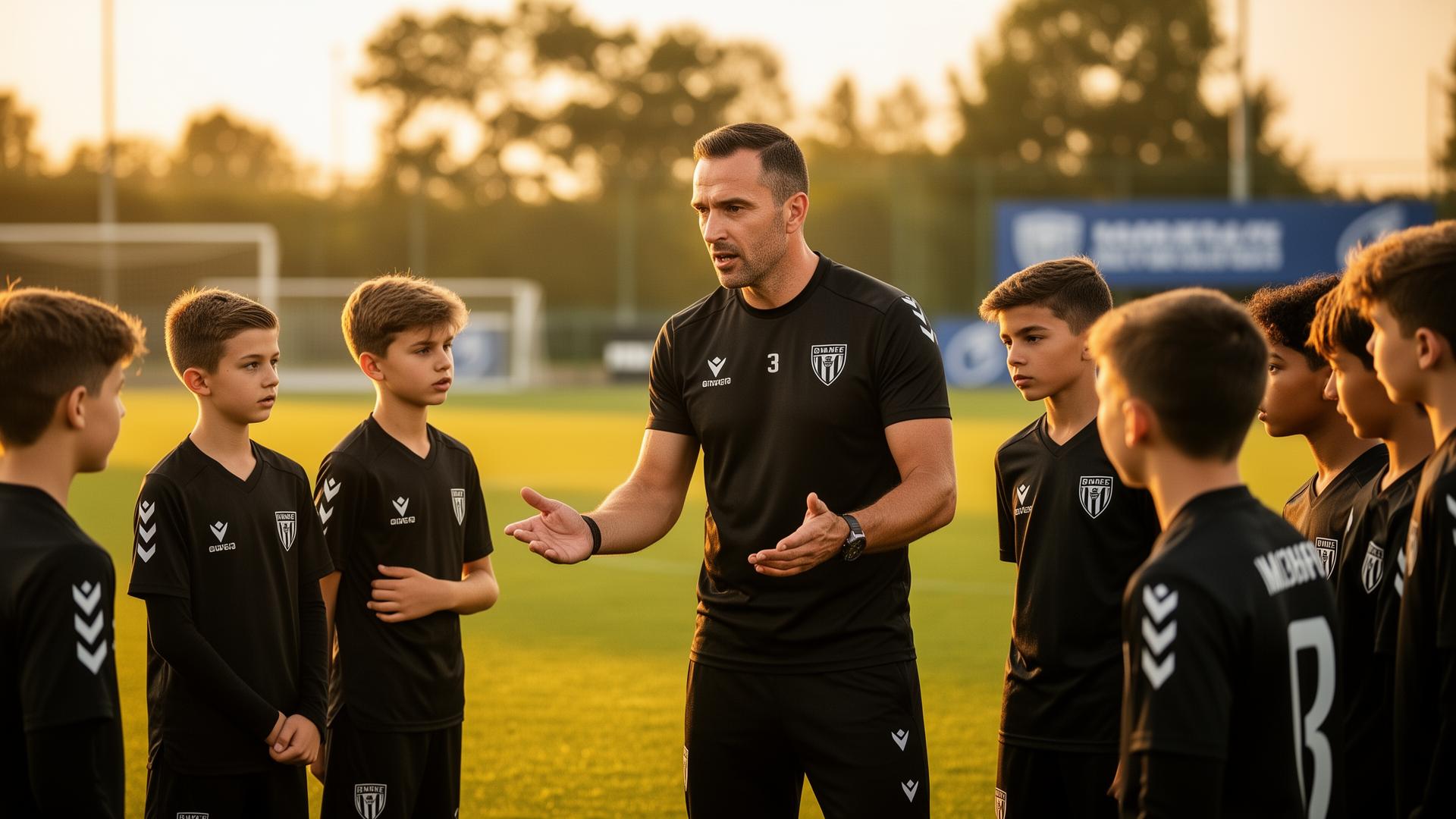 Football coach training young players